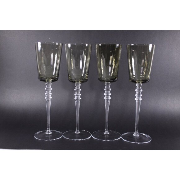 Vintage 10" tall two-tone wine glasses set of 4, smoky glass crystal or glass - Picture 2 of 8